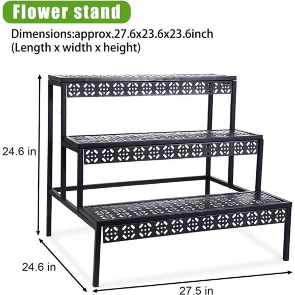 3 Tier Stair Style Large Metal Plant Stand, Garden Display Shelf Flower - Picture 3 of 7